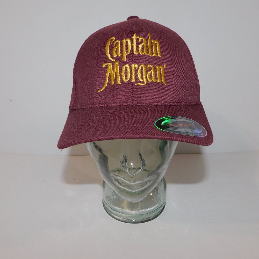 Captain Morgan Spiced Rum Maroon Flexfit Baseball Hat Cap L - XL Wool Blend